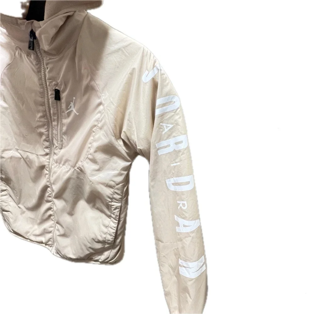 Jordan Kids Beige Full Zip‎ Hooded Fleece Lined Puffer Jacket Size S 8-10Y